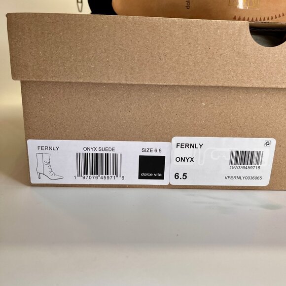 Dolce Vita Fernly Onyx Suede Boots Size 6.5 Black Mid Calf Zip Stiletto Heel - Picture 13 of 13